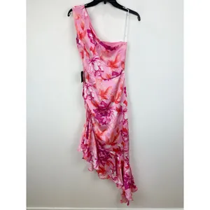 Lulus Divinely Blooming Pink Multi Floral One-Shoulder Midi Dress Party XS NWT thumbnail 9