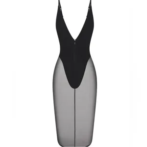 Skims body mesh plunge midi black leotard zip up sheer dress NWT SIZE L thumbnail 3