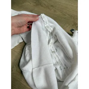 y2k Unique Pointelle white knit sweater Balletcore Cottagecore Grandmacore sz S thumbnail 10