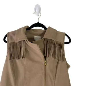 Chico's Women's‎ Size 1 Small Tan Fringe Western Boho Side Zip Vest thumbnail 2