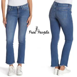 Free People Straight High Waist Frayed Hem Jeans thumbnail 3