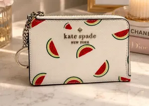 Kate Spade Staci Watermelon Party Medium L-zip Card Holder key ring NWOT thumbnail 1