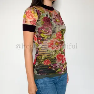 Vintage 2000's Jean Paul Gaultier Soleil Striped Floral Mesh Top Size medium thumbnail 3