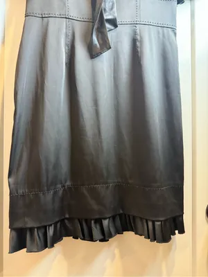 Phoebe Couture Blk Satin Tie Neck Cocktail Dress Flutter Sleeve Ruffle Hem Size8 thumbnail 6