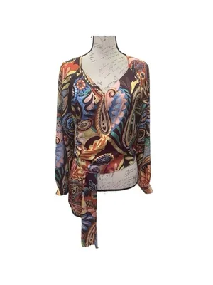 Zara Multicoloured Scarf Print Crossover Satin V-Neckline Blouse Top Paisley M thumbnail 3