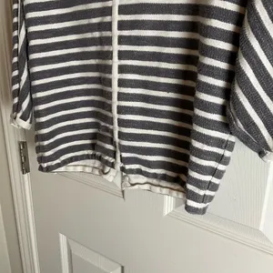 Madewell Gray White Striped Textured Cotton Top Back Zip Medium thumbnail 6