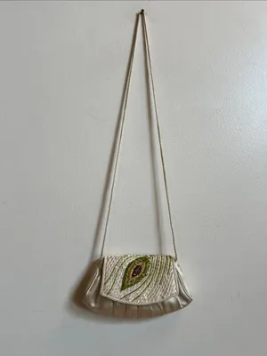 Peacock Ivory Beaded vintage Evening Clutch or shoulder bag thumbnail 2
