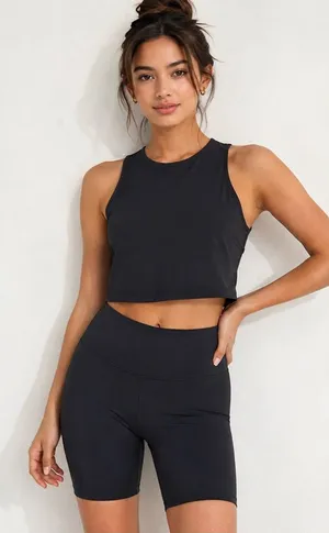 Manola Activewear Set Size S Black Crop Top High Rise Biker Shorts NWT Workout thumbnail 1