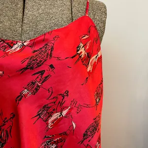 Vintage 90s Natori Private Luxuries Red Silk Cami Art Print Slip Tank XL💛 thumbnail 6