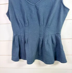 Deletta Women's V-Neck Textured Sleeveless Peplum Top Deep Teal Blue Size Medium thumbnail 3