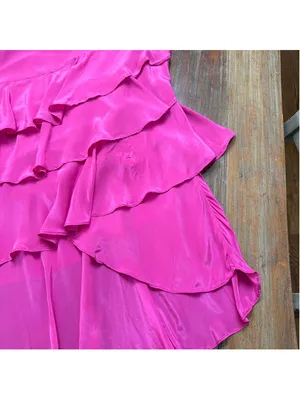 FARM RIO Dark Pink Marrocaine Ruffle High-Low Skirt NWT Flaws Size XXS thumbnail 5