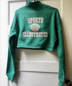 Nasty Gal X Sports Illustrated Sweater Sz 2 Cropped Green Embroidered Athletic thumbnail 1
