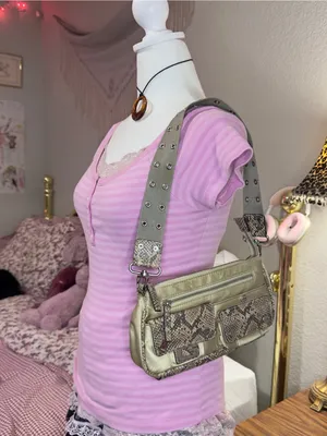 Y2K Guess Olive Green Snake-Trim Shoulder Bag thumbnail 2