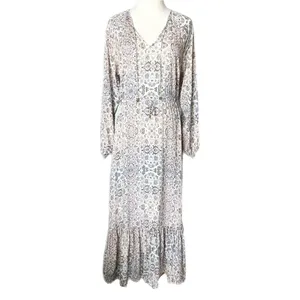 Roller Rabbit Blue Pink Floral Olaya Maxi Dress Long Sleeve Size Large thumbnail 2