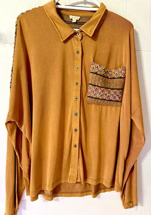 POL Boho Oversized embroidered Knit Vintage long sleeve button top size L thumbnail 1