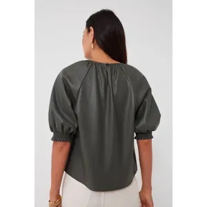 SAYLOR Juana Top Faux Leather Sage Gray Puff Sleeves Solid Streetwear Large‎ thumbnail 8