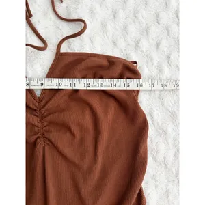 NEW Aerie Brown Halter Ribbed Slim Flare V-neck Boho Casual Jumpsuit XXL thumbnail 7