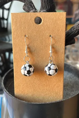 Boutique Fun wooden soccer ball drop earrings thumbnail 1