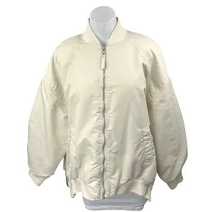 Zara Women's White Oversized Long Sleeve Pockets Full Zip Bomber Coat Jacket L thumbnail 3