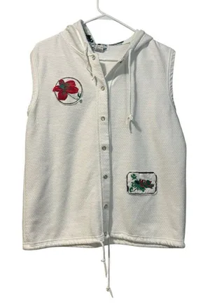 Gina Peters Grandamacore Sweater Vest‎ Women Medium Cardigan Hooded Floral Snap thumbnail 1