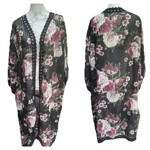 LuLaRoe Black Rose Floral Kimono Lace Duster XL Boho Whimsigoth Resort Cruise Cover Up thumbnail 2