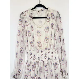 Free People Mini Dress Beige Wild Horses Dreamcatcher V Neck Smocked Medium thumbnail 7