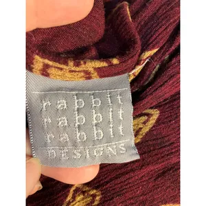 Vintage Rabbit Rabbit Rabbit Rayon Slip‎ Dress Womens M USA Made Maroon Gold thumbnail 14