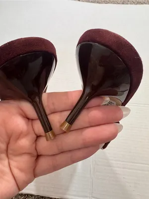 Schutz Burgundy Suede Leather Pointed Toe Mule Kitten Heels Womens 9.5 Classic thumbnail 2