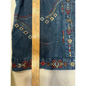 Vintage Embroidered Aztec Jean Vest Women's Medium Christopher & Banks Western thumbnail 7