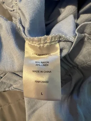 Como Vintage Paperbag Waist Linen Blend Button Fly Pants in Light Blue thumbnail 5
