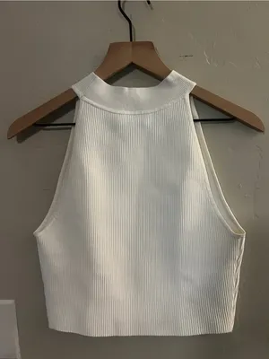 Aritzia Babaton Sculpt‎ Knit Mockneck Tank White Ribbed Size L thumbnail 5