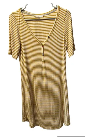 Anthropology Pure + Good Gold Stripe T-shirt Dress Buttons Small thumbnail 1