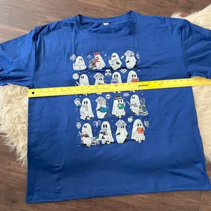 Source Unknown NWOT Blue Reading Ghosts Spooky Halloween Graphic T-shirt Size XL thumbnail 4
