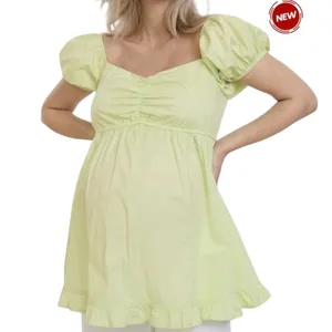 Motherhood Maternity XL Soft Lime Puff Sleeve Square Neck Smocked Top | 0130 thumbnail 2