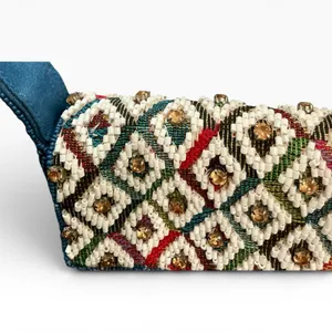 Anthropologie Fiona Beaded Bag Geometric Edition Moody‎ Flower Teal Blue New thumbnail 7