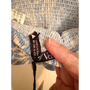 Zara Bustier Top Women Small Blue Floral Smocked‎ Strapless Linen Blend NWT thumbnail 7