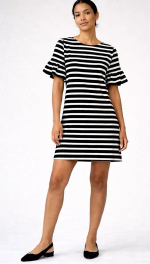 J.Crew Black & White Striped Ruffle Sleeve Dress – XS thumbnail 1