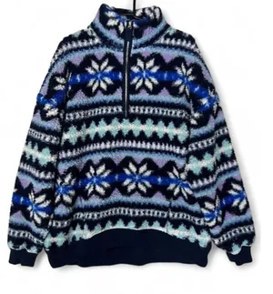 Aerie Sherpa Sweatshirt XS Polar Chic Nordic Print Cabincore‎ Chalet Ski Resort thumbnail 1