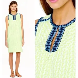 J.Crew Neon Green Geometric Print Sleeveless Dress‎ Size 4 Pockets thumbnail 5