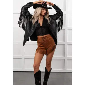 Oversized Fringe Black Button Front Faux Leather Coat Jacket Sz S Western Boho thumbnail 2
