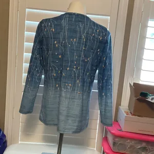 Stylish Blue Patterned Long Sleeve Women's Top thumbnail 4