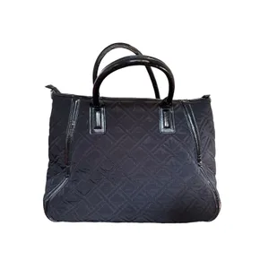 Vera Bradley Black Quilted Microfiber Tote‎ Bag Patent Trim Colorful Leaf Lining thumbnail 9