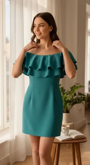 Endless Rose‎ Teal Blue Off The Shoulder Ruffle Mini Dress Cocktail Party Size S thumbnail 1