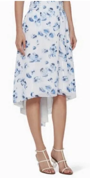 Club Monaco blue and white floral high-low skirt Smocked Waist Size Small‎ Lined thumbnail 1