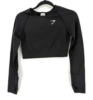 Gymshark Crop Top Vital Seamless 2.0 Large Grey Long Sleeve Thumbhole Activewear thumbnail 1