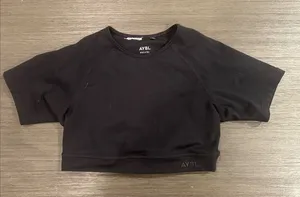 AYBL Black Short-Sleeve Cropped Tee with White Logo thumbnail 1