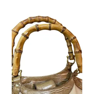 Avon 2006 Faux Bamboo Handle Canvas Satchel Handbag Beige Croc Embossed Purse thumbnail 4