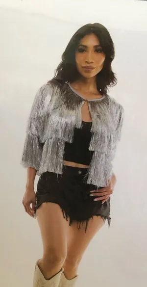 New Silver Tinsel Fringe Jacket women sz S/M Costume Cowgirl Festival Concert thumbnail 1