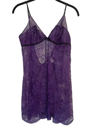 Victoria’s Secret Purple Slip Dress Allover Lace Sz Large Intimates Mini Dress thumbnail 1