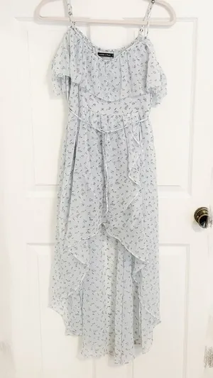 Abercrombie & Fitch Baby Blue Floral Asymmetrical Off Shoulder Ruffle Maxi Dress thumbnail 1